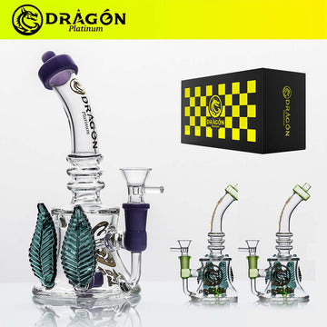Dragon Platinum Water Pipe Bell Shape Design Leaf Handle & Bent Neck - 350 Grams - 7.9 Inches - Assorted Colors [WPE-004]