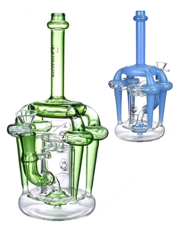 Dragon Glass Water Pipe Abstract Recycler Design With Disc Perc - 424 Grams - 10 Inches - Assorted Colors [DGE-202]