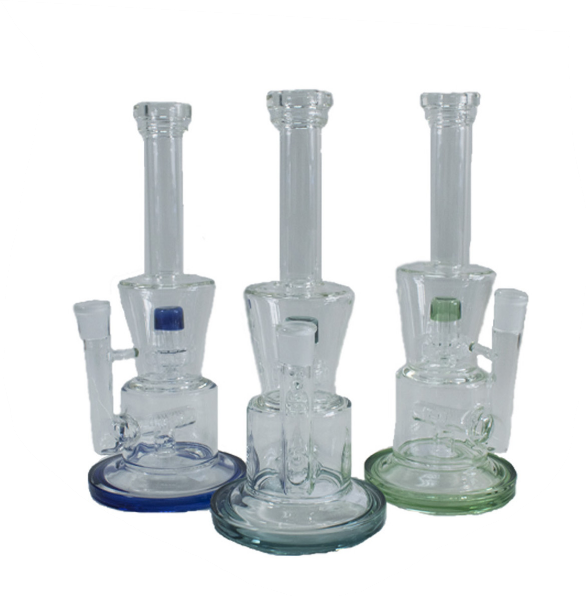 Glass Water Pipe Showerhead & Incline Perc - 558 Grams - 11.30 Inches - Assorted Colors [LZ-091]