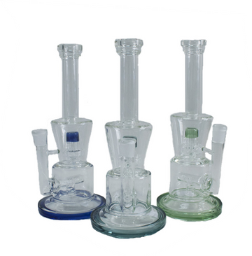 Glass Water Pipe Showerhead & Incline Perc - 558 Grams - 11.30 Inches - Assorted Colors [LZ-091]