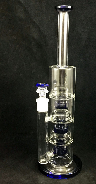 Glass Water Pipe With Triple Tire Perc - 16 Inches - 950 Grams - Assorted Colors [K256]