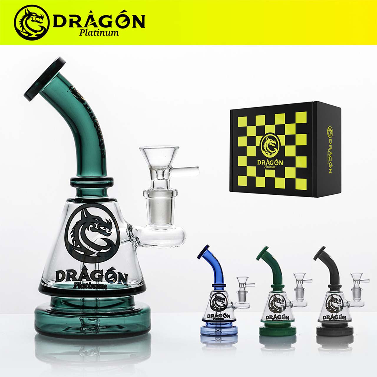 Dragon Platinum Bent Neck Bell Shape Design Hand Water Pipe With Thick Base - 200 Grams - 7.5 Inches - Assorted Colors [WPE-015]