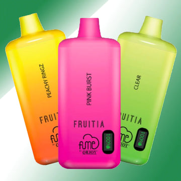 Fruitia x Fume Vapes By QRJOY 18ML 8000 Puffs 700mAh Prefilled Nicotine Salt Rechargeable Disposable Device With Mesh Coil & LED Power Display - Display of 10