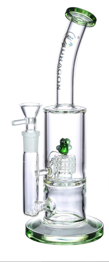Dragon Glass Water Pipe Bubbles Bent Neck Tube Base Design With Matrix Perc - 411 Grams - 9 Inches - Assorted Colors [DGD-016]