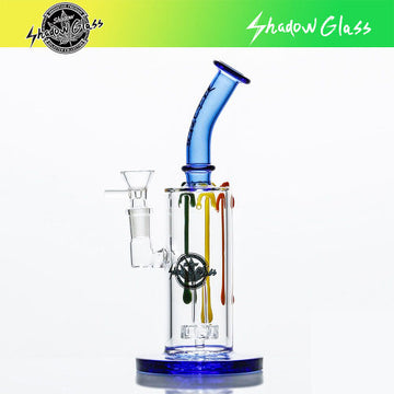Shadow Glass Water Pipe Thick Base Design With Disc Perc & Bent Neck - 400 Grams - 9 Inches - Assorted Colors [SGE-051]