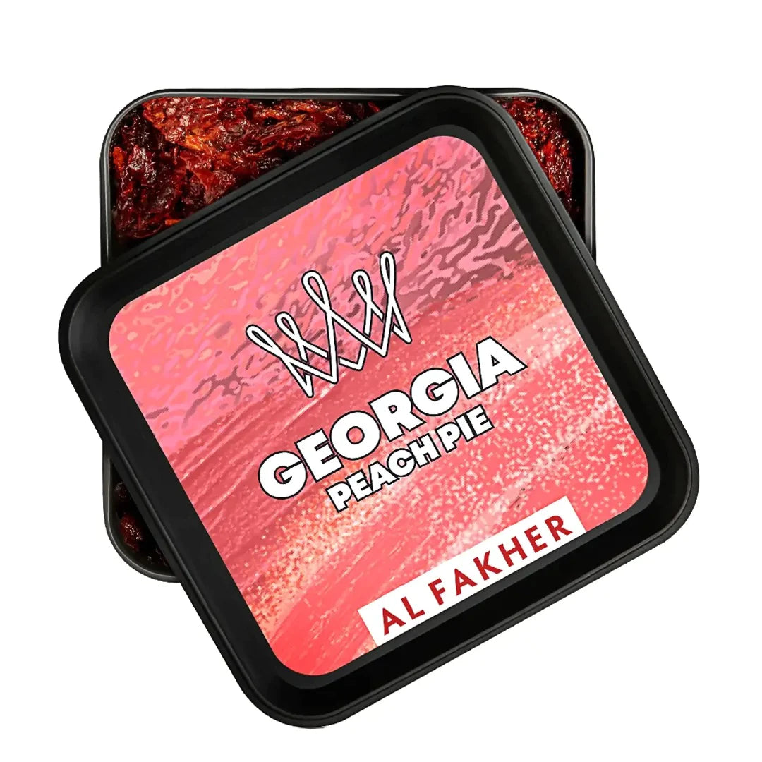 Al Fakher Georgia Peach Pie Hookah Tobacco 250g – Sweet and natural peach aroma with smooth, long-lasting smoke, perfect for dessert-inspired hookah sessions.