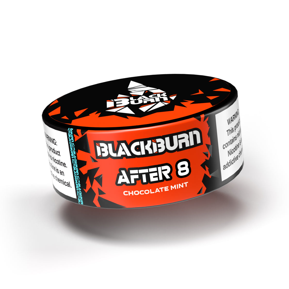 Black Burn After 8 Chocolate Mint 100gr – Premium chocolate and mint blend with smooth Burley leaf, offering a mellow and relaxing hookah experience with low nicotine.