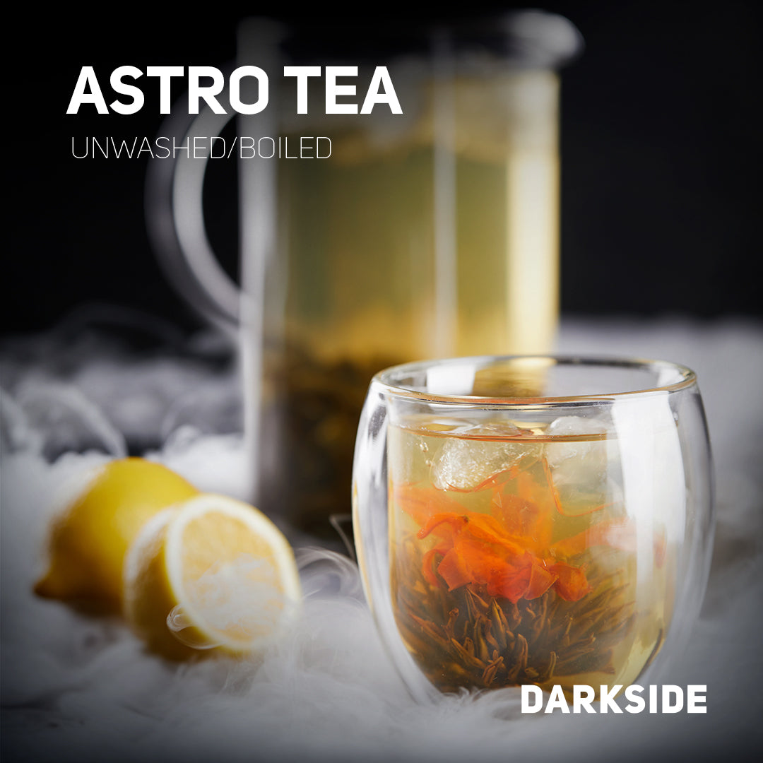 DarkSide Astro Tea 250g hookah tobacco, featuring a unique tea base with fruity undertones, made with premium Russian tobacco for smooth and light clouds.