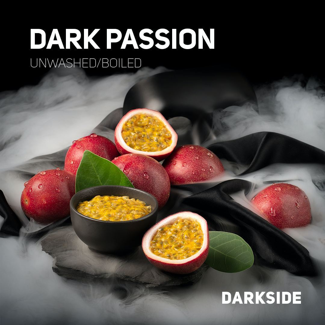 DarkSide Dark Passion 100g hookah tobacco with a rich and exotic flavor profile, perfect for a complex and enjoyable smoking experience.