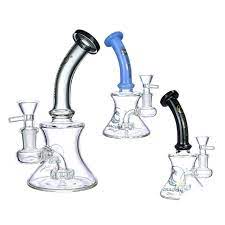 Shadow Glass Mini Water Pipe With Complex Structure + Disc Perc & Bent Neck - 240 Grams - 7.5 Inches - Assorted Colors [SGE-023]