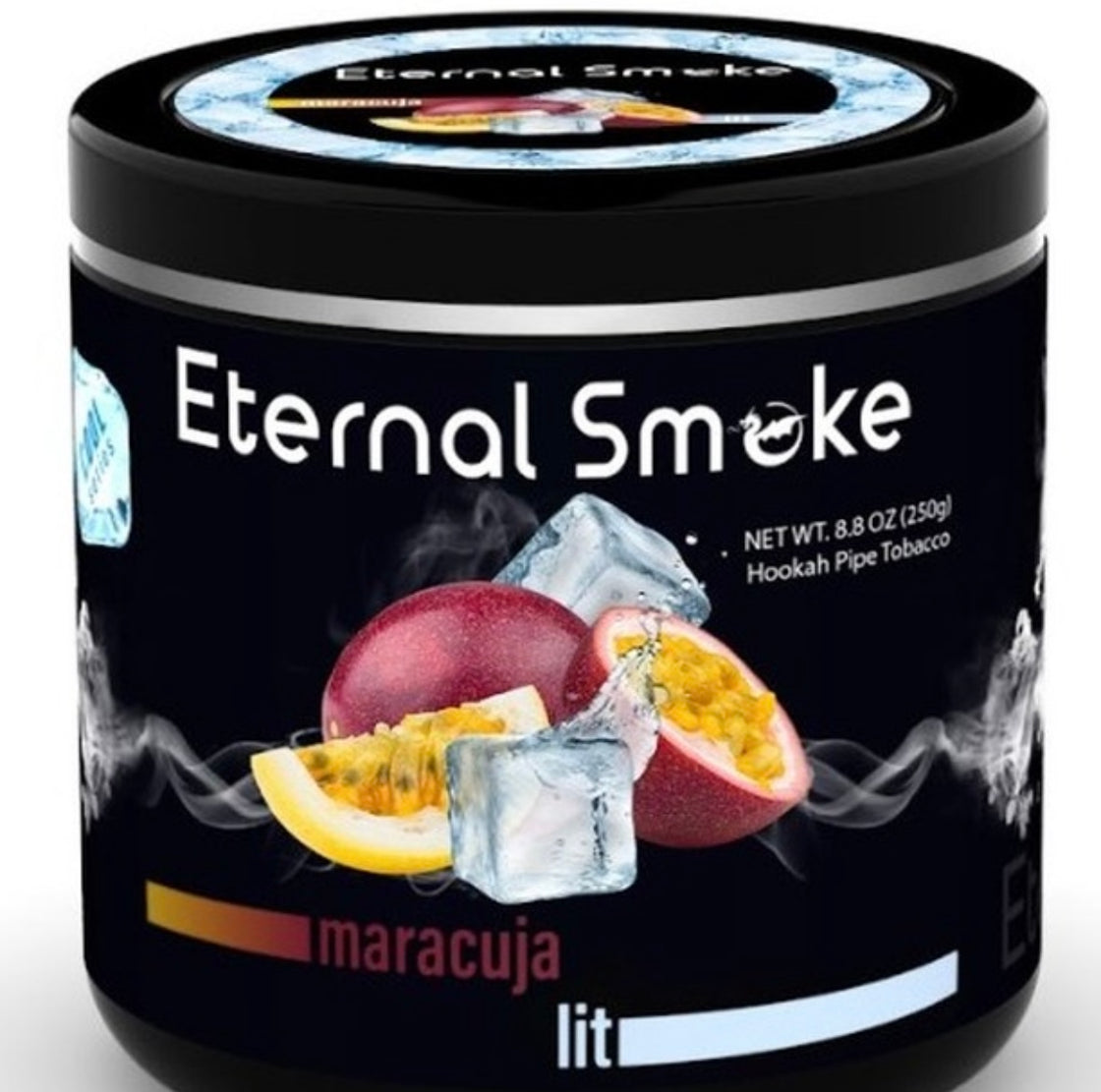 Eternal Smoke Maracuja Lit Hookah Tobacco 250g delivers a refreshing passionfruit flavor, perfect for a tropical and fruity hookah session.