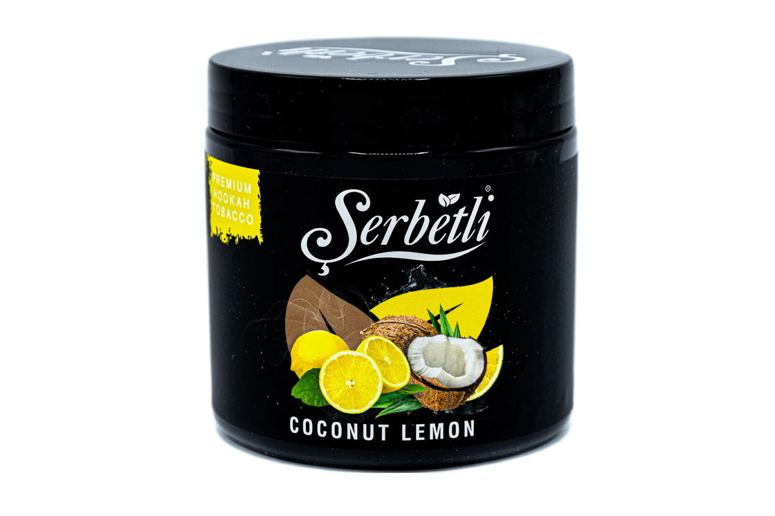 Serbetli Coconut Lemon Hookah Tobacco 250g offers a refreshing blend of tropical coconut and zesty lemon for a light, flavorful smoke. Perfect for tropical flavor enthusiasts.