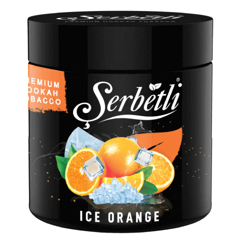 Serbetli Ice Orange Hookah Tobacco 250g, featuring a zesty orange flavor with a refreshing icy twist, ideal for smooth and vibrant sessions.