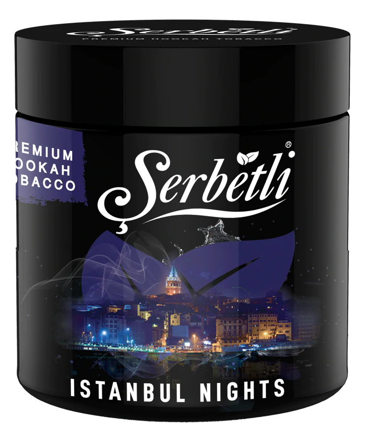 Serbetli Istanbul Nights 1kg, an exotic and bold hookah blend, offering a unique smoking experience for adventurous smokers looking for something different.