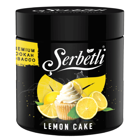 Serbetli Lemon Cake Hookah Tobacco 250g, a sweet citrus dessert flavor combining zesty lemon and cake for a rich and indulgent smoking experience. Perfect for those who enjoy fruity, dessert-inspired hookah blends.