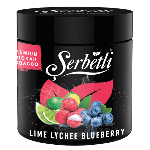 Serbetli Lime Lychee Blueberry 1kg Hookah Tobacco, offering a tropical blend of lime, lychee, and blueberry for an extended, vibrant, and exotic smoke experience. Perfect for long sessions.