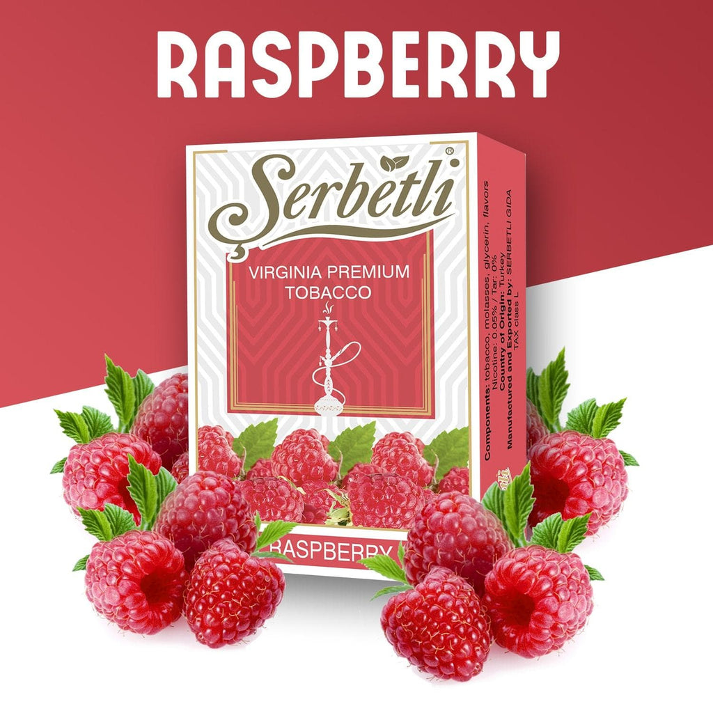 Serbetli Raspberry 50g Hookah Tobacco, offering a sweet and tart berry flavor for a refreshing and smooth smoking session. Ideal for berry lovers.