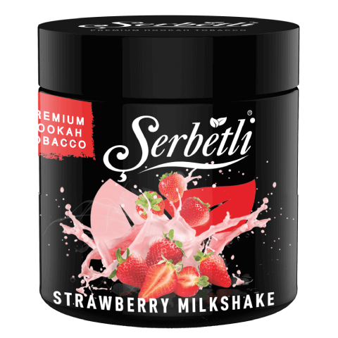 Serbetli Strawberry Milkshake Hookah Tobacco 250g, featuring a rich and creamy strawberry flavor for a smooth, dessert-inspired smoke session.