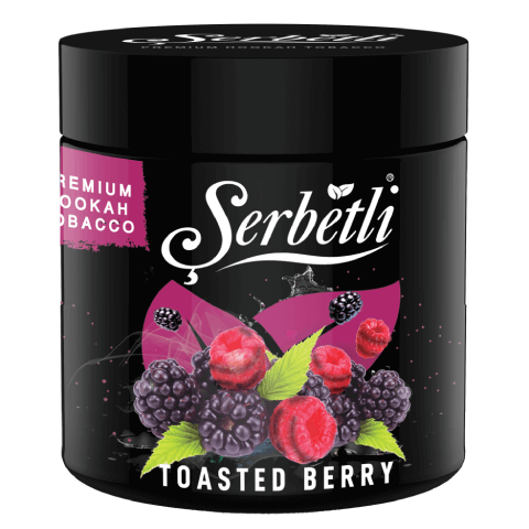 Serbetli Toasted Berry Hookah Tobacco 250g, featuring a rich and toasted berry flavor for a warm and flavorful hookah experience.