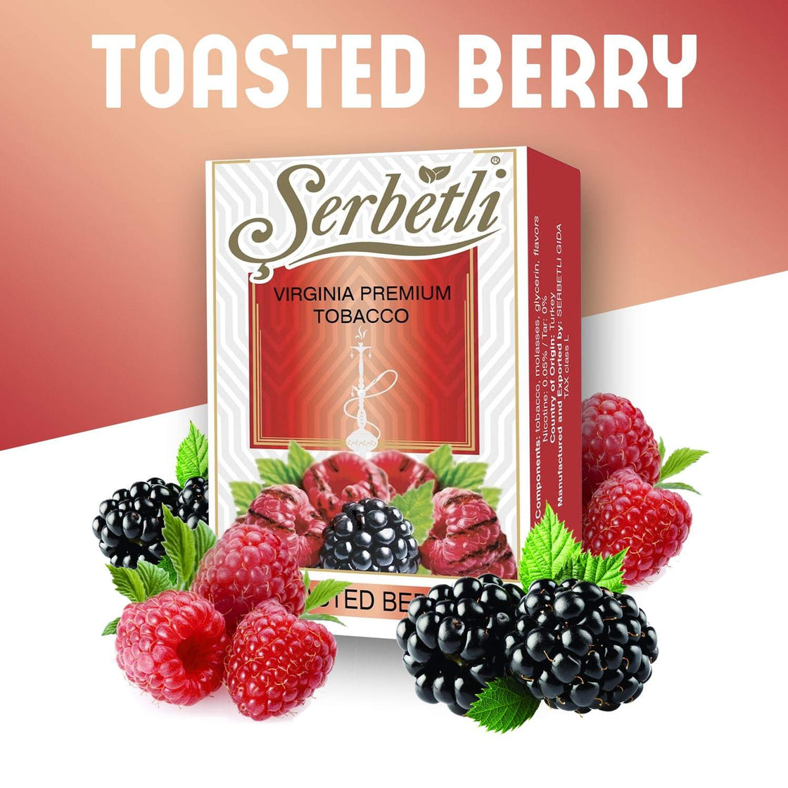 Serbetli Toasted Berry Hookah Tobacco 50g, featuring a rich and sweet toasted berry flavor for a warm, satisfying hookah session.







